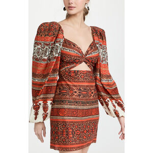 Johanna Ortiz 'Tropical Mantra' Red Cotton Voile Geometric Print Mini Dress